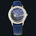 Reloj De Pulsera Noche estrellada de Van Gogh.<br><div class="desc">Noche estrellada de Van Gogh. Un reloj azul regulable único y famoso para los niños de arte fino. Pintura petrolera post-impresionismo.</div>