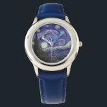Reloj De Pulsera Noche estrellada de Van Gogh.<br><div class="desc">Noche estrellada de Van Gogh. Un reloj azul regulable único y famoso para los niños de arte fino. Pintura petrolera post-impresionismo.</div>