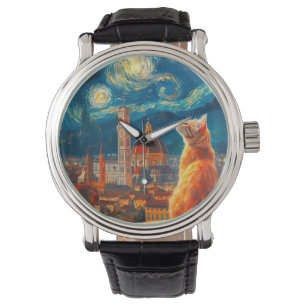 Reloj De Pulsera Noche estrellada sobre Florencia Arte de gato ro