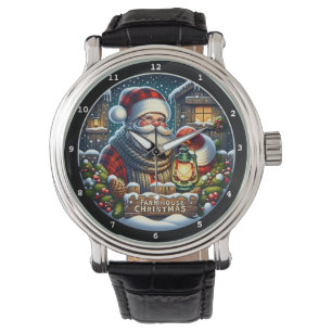 Reloj De Pulsera "Nochebuena en la granja" - Santa vintage en pared