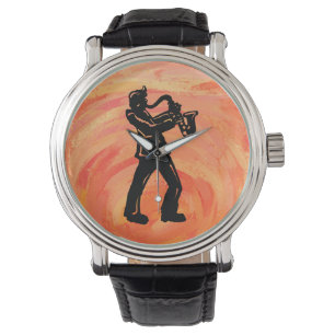 Reloj De Pulsera Noches de boogie de Nueva York Naranja saxofón