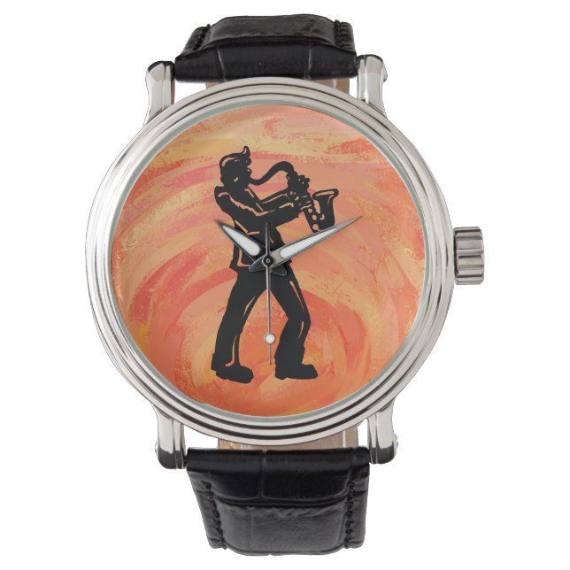 Reloj De Pulsera Noches de boogie de Nueva York Naranja saxofón (Anverso)