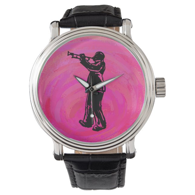 Reloj De Pulsera Noches de boogie de Nueva York Trumpet Rosado cali (Anverso)