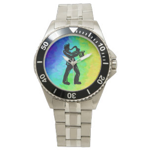 Reloj De Pulsera Noches de boogie en Nueva York Arcoiris saxofón