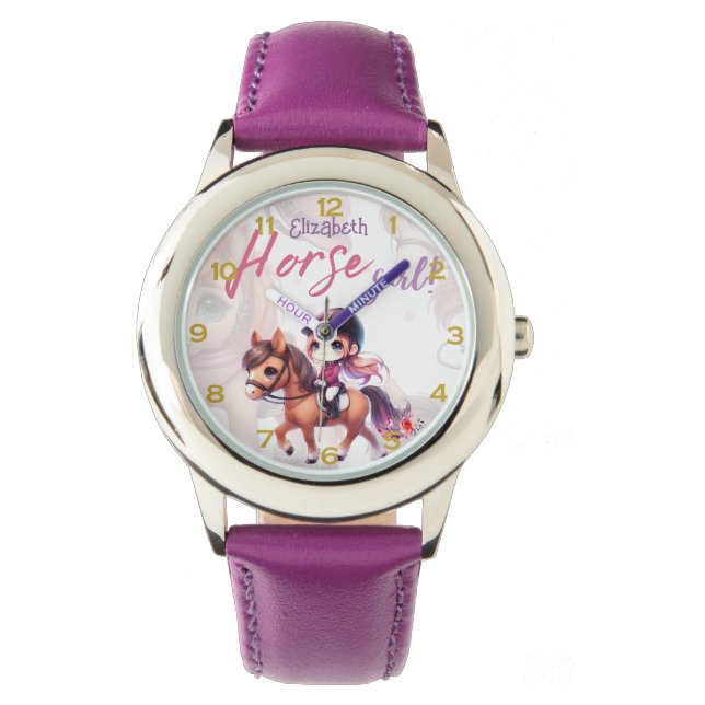 Reloj De Pulsera Nombran a jinete Chica de caballos personalizado (Anverso)