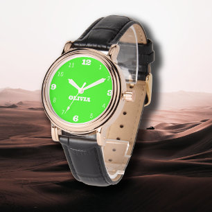 Reloj De Pulsera Nombrar Chica Muchachas Hombres   Elegancia verde 