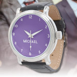 Reloj De Pulsera Nombrar Chica Muchachas Hombres | Royal Purple Sty<br><div class="desc">Nombre personal Chica Muchacho Hombres | Royal Purple Elegant Modern Watch | Clásica | Elegante | Trendy | Elegante | Regalo. Puede elegir agregar su nombre, el nombre de un ser querido o un mensaje especial. Ya sea un regalo sincero para alguien querido o un regalo personal, la elección es...</div>