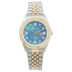 Reloj De Pulsera Nombre azul del personalizado del diamante del
