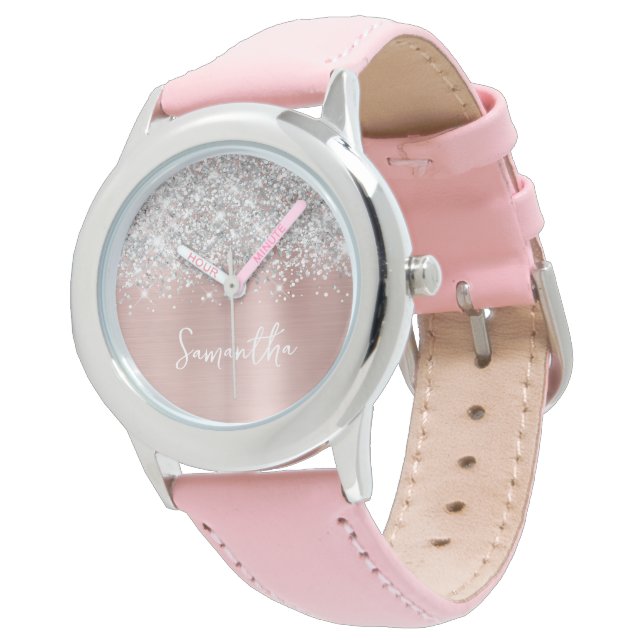 Reloj De Pulsera Nombre blanco de glam rosado de Rubor Plata Purpur (Angular)