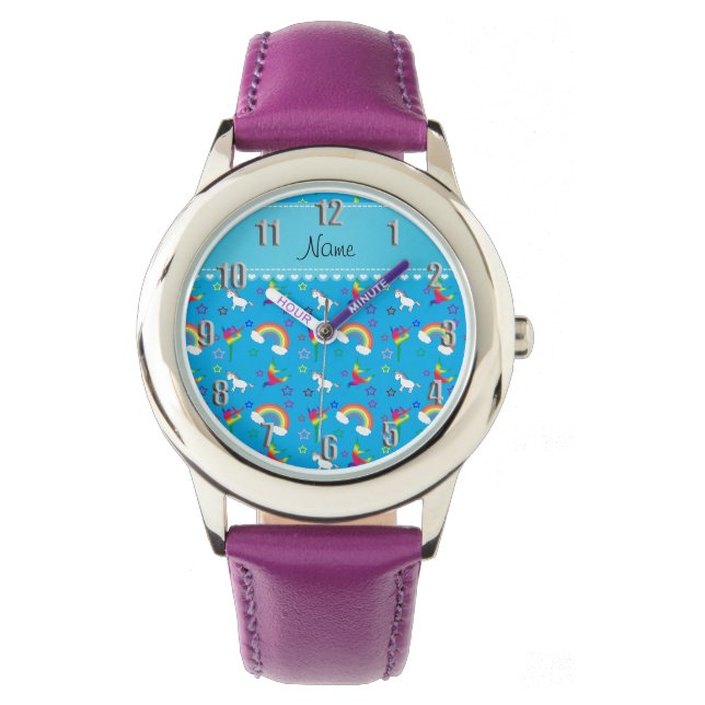 Reloj De Pulsera Nombre cielo azul gimnasia arinbows unicornios (Anverso)