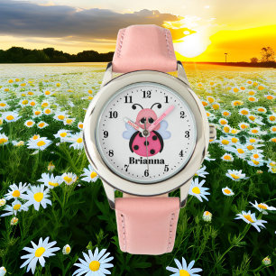 Reloj De Pulsera Nombre de agregación de ladybug color rosa