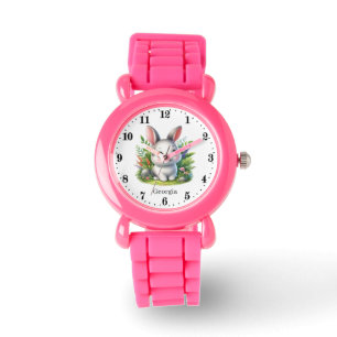 Reloj De Pulsera Nombre de agregado de conejito de chica circular