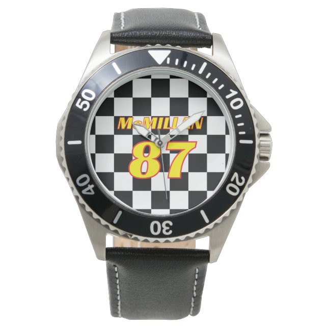 Reloj De Pulsera Nombre de carrera número a cuadros  (Anverso)