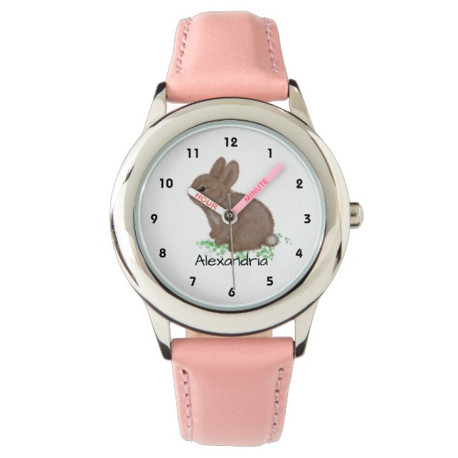 Reloj De Pulsera Nombre de conejito de Woodland Cute Personalizado (Anverso)