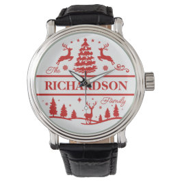 Reloj De Pulsera Nombre de familia personalizada de Navidades rojos