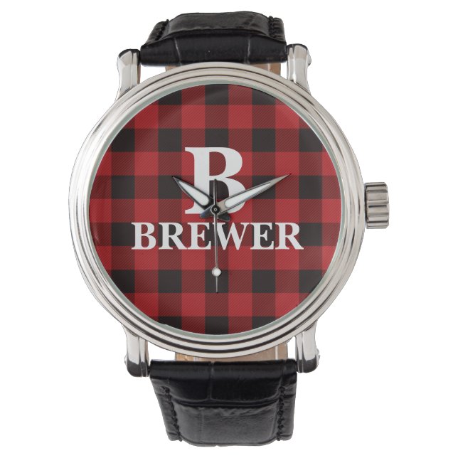Reloj De Pulsera Nombre de familia personalizado Red Tartan Watch (Anverso)