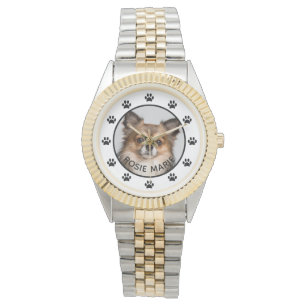 Reloj De Pulsera Nombre de foto de perro lindo Huellas de patas per