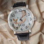 Reloj De Pulsera Nombre de foto personalizado moderno<br><div class="desc">Personaliza con el nombre y la foto de un ser querido para crear un regalo único. Diseñado por Thisisnotme©</div>