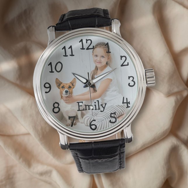 Reloj De Pulsera Nombre de foto personalizado moderno (Modern Personalized Photo Name Watch)