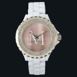 Reloj De Pulsera Nombre de guión de monograma Metalizado cepillado<br><div class="desc">Girly Rosa Gold Cepillado Metalizado Monograma Script Watch</div>