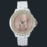 Reloj De Pulsera Nombre de guión de monograma Metalizado cepillado<br><div class="desc">Girly Rosa Gold Cepillado Metalizado Monograma Script Watch</div>