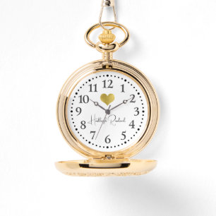 Reloj De Pulsera Nombre de guión lindo corazón de oro monograma