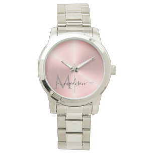 Reloj De Pulsera Nombre de guión metálico radial de oro de Rosa