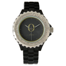 Reloj De Pulsera Nombre De Guión Monograma Personalizado Negro Y Or