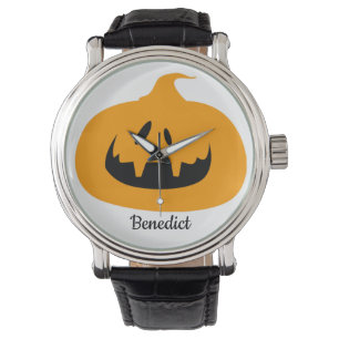 Reloj De Pulsera Nombre de la cara de calabaza simple de Halloween 