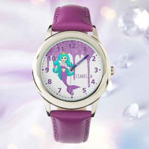 Reloj De Pulsera Nombre de la princesa sirvienta purpurina morado b