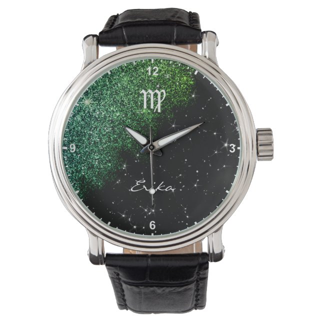 Reloj De Pulsera Nombre de las estrellas del Purpurina verde Verde  (Anverso)