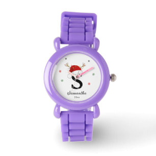 Reloj De Pulsera Nombre de letra Santa Hat Monograma Personaliz