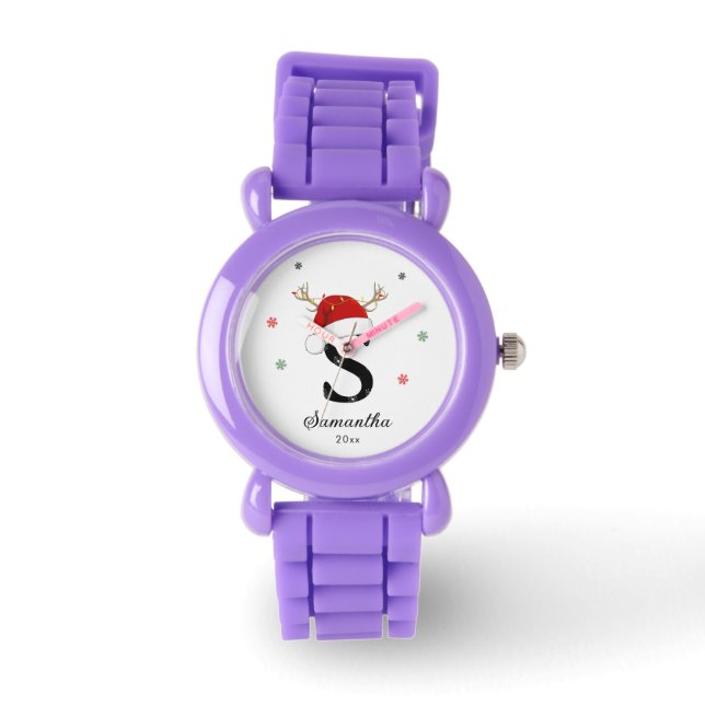 Reloj De Pulsera Nombre de letra Santa Hat | Monograma | Personaliz (Anverso)