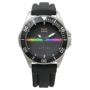 Reloj De Pulsera Nombre de línea de la bandera del orgullo arco iri