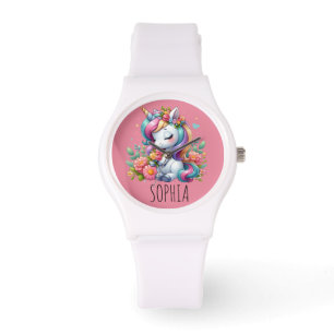 Reloj De Pulsera Nombre de moda de unicornio floral mágico regalo f