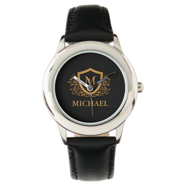 Reloj De Pulsera Nombre de monograma de estilo personalizado en neg (Anverso)
