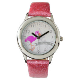 Reloj De Pulsera Nombre de monograma de mármol rosa de flamingo