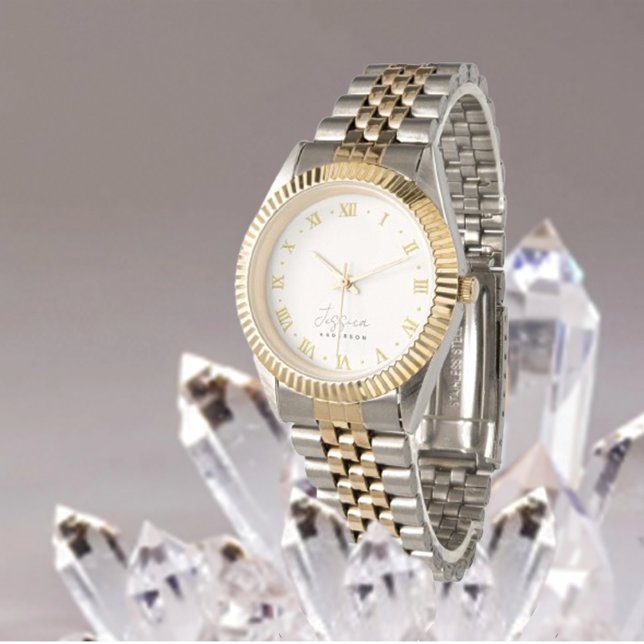 Reloj De Pulsera Nombre de monograma de oro estilo beige moderno (Subido por el creador)