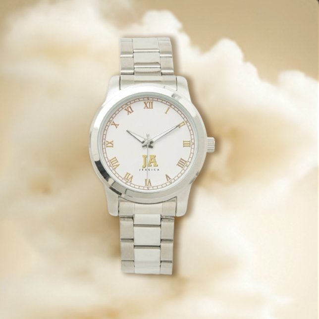 Reloj De Pulsera Nombre de monograma de oro estilo beige moderno (Subido por el creador)