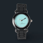 Reloj De Pulsera Nombre de Monograma del Guión Azul Verde azulado M<br><div class="desc">Reloj de nombres de monograma de escritura simple Verde azulada Aqua Blue. Esto hace que el dulce perfecto cumpleaños 16,  boda,  ducha de novia,  aniversario,  ducha de bebé o fiesta de soltera sea regalo para alguien que ama el lujo glam y los estilos de moda.</div>