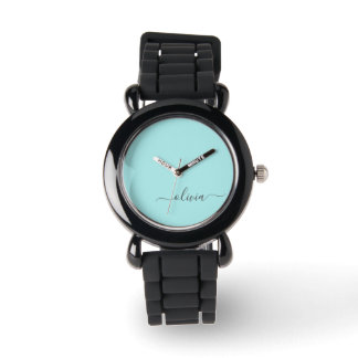 Reloj De Pulsera Nombre de Monograma del Guión Azul Verde azulado M