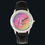 Reloj De Pulsera Nombre de monograma del Purpurina arcoiris<br><div class="desc">Añade un toque de color a tu reloj con el arco iris purpurina con el nombre de un monograma y un guión. Personaliza con tu nombre, monograma, inicial o texto. Puede cambiar el color del texto y el estilo de fuente utilizando la opción personalizar it. Tenga en cuenta que el...</div>