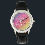 Reloj De Pulsera Nombre de monograma del Purpurina arcoiris<br><div class="desc">Añade un toque de color a tu reloj con el arco iris purpurina con el nombre de un monograma y un guión. Personaliza con tu nombre, monograma, inicial o texto. Puede cambiar el color del texto y el estilo de fuente utilizando la opción personalizar it. Tenga en cuenta que el...</div>