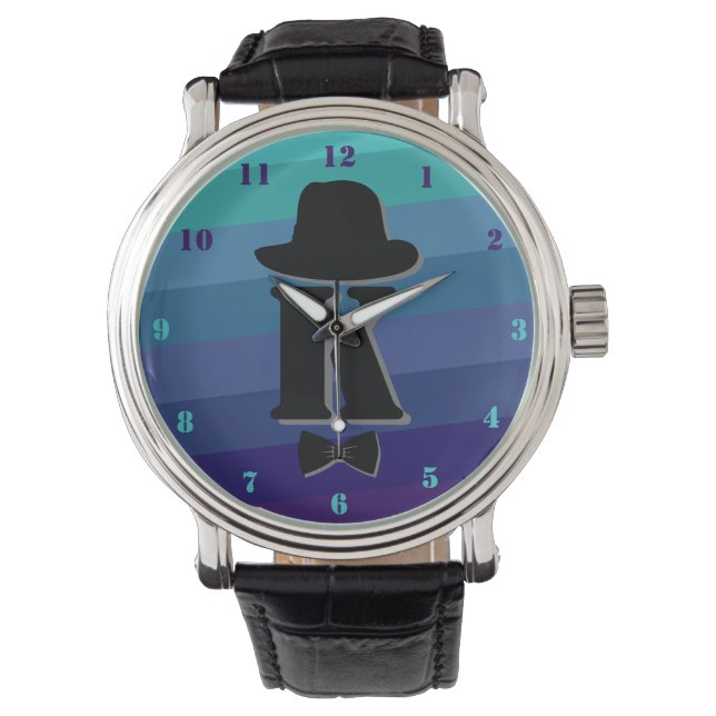Reloj De Pulsera Nombre De Ombre Azul Monograma Inicial Para Hombre (Anverso)