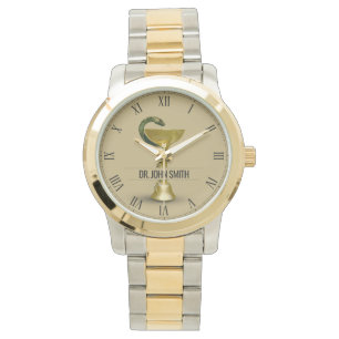 Reloj De Pulsera Nombre de oro del cuenco de serpientes beige de la