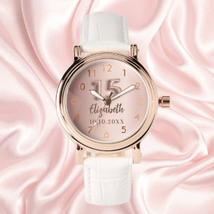 Reloj De Pulsera Nombre de oro rosa Quinceanera