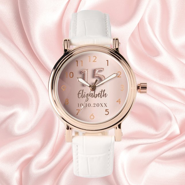 Reloj De Pulsera Nombre de oro rosa Quinceanera (Subido por el creador)