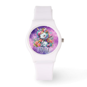 Reloj De Pulsera Nombre de Unicornio Floral Mágico Regalo Femenino
