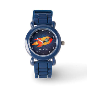 Reloj De Pulsera Nombre del astronauta azul del espacio de cohetes