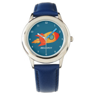 Reloj De Pulsera Nombre del astronauta azul del espacio de cohetes 